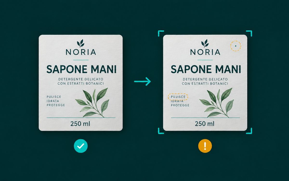 Label Scanner confronta il file grafico approvato con l'etichetta stampata e segnala la differenza trovata nel testo.